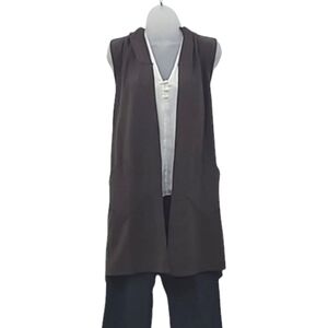 Coco & Carmen Hooded Vest Long Sweater Sleeveless Open Front Jacket Pockets S/M